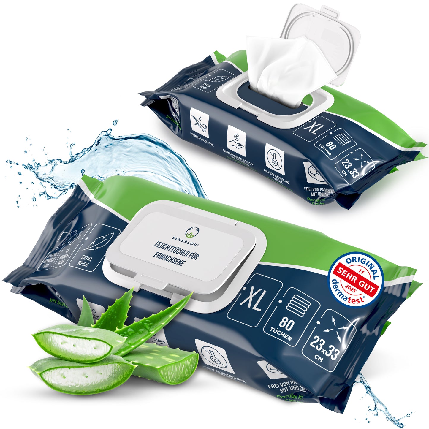 Lingettes humides Sensalou pour adultes XXL - 23 x 33 cm