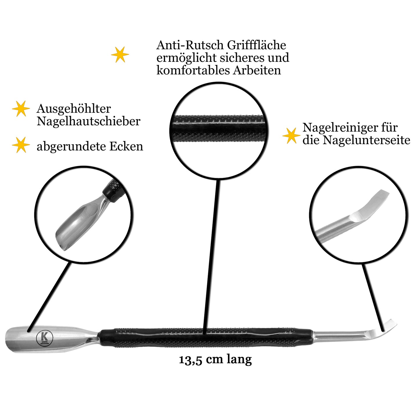 Cuticle pusher with spoon made of stainless steel - black