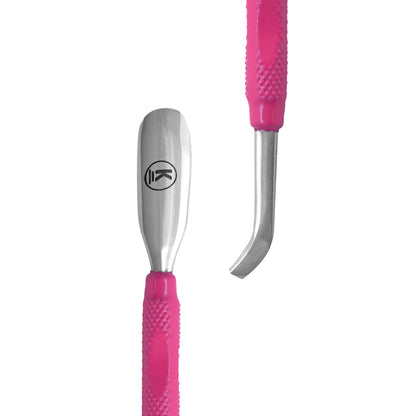 Cuticle pusher with spoon made of stainless steel - pink