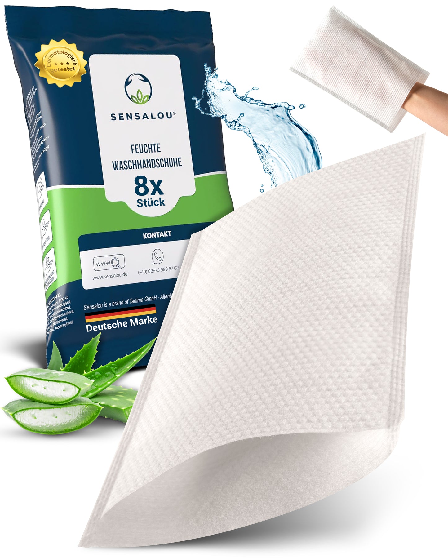 Sensalou Moist Disposable Wash Mitt Adults (8 pieces)