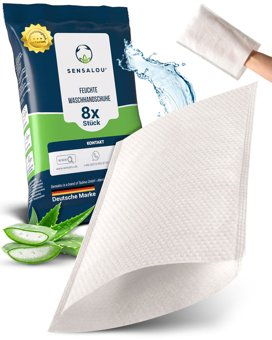 Gant de toilette jetable humide Sensalou pour adultes (8 pièces)