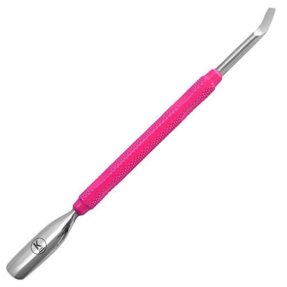 Cuticle pusher with spoon made of stainless steel - pink